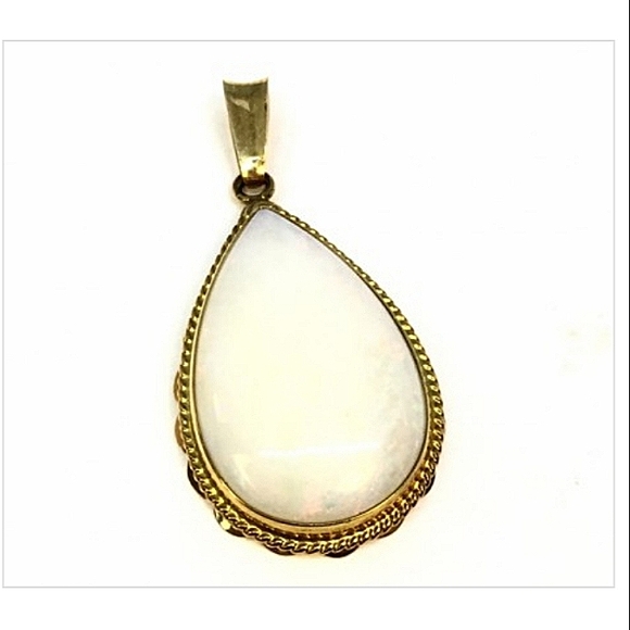 14K Large Milk Fire Opal 25 x 16mm in Elegant Deco - Picture 5 of 5